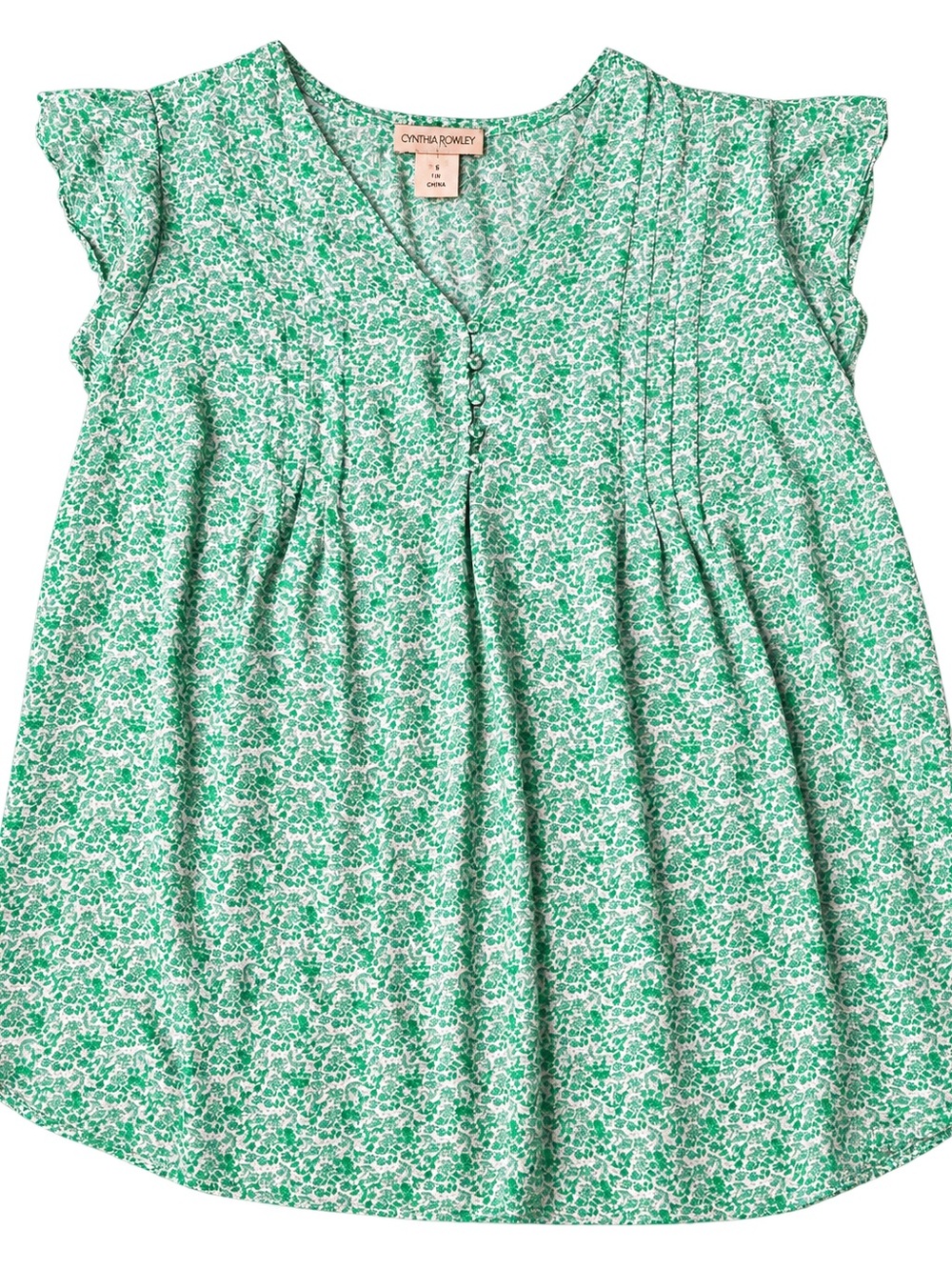 Cynthia Rowley Green Floral Cap Sleeve Blouse